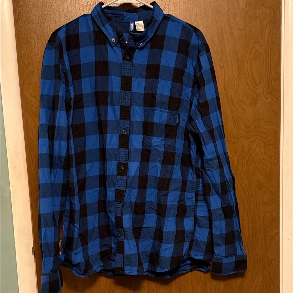 Divided Blue and Black Plaid Men's Shirt size XL